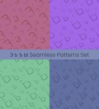 Cyrillic letter seamless patterns set. Alphabet colorful vector illustration. Stock Illustration