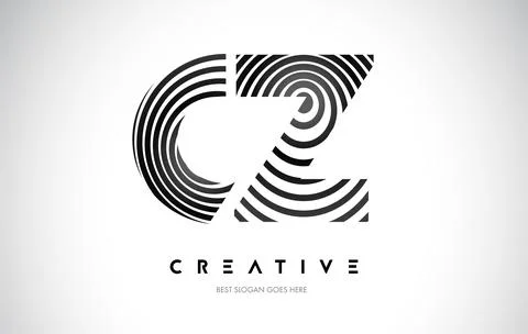 CZ Lines Warp Logo Design. Letter Icon Made with Black Circular Lines. Stock Illustration