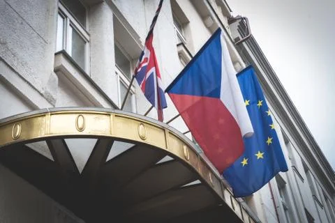 Czech and EU flags Stock Photos