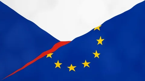 Czech and Europe split flag. Brexit concept of Czechia leaving European Union. Stock Footage 123618045