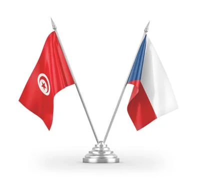 Czech and Tunisia table flags isolated on white 3D rendering Stock Illustration