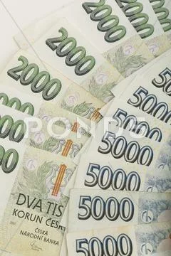 Czech banknotes crowns background Stock Photos