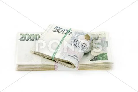 Czech banknotes nominal value one and two thousand crowns Stock Photos