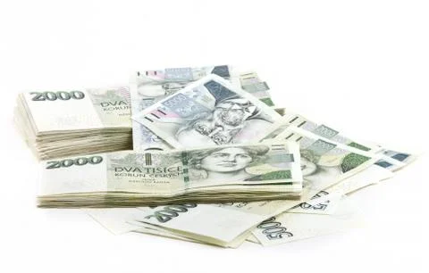 Czech banknotes nominal value one and two thousand crowns Stock Photos