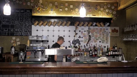 Czech beer bar. the bartender there pours the beer Stock Footage 124315209