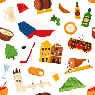 Czech Culture Seamless Pattern Vector Design Stock Illustration