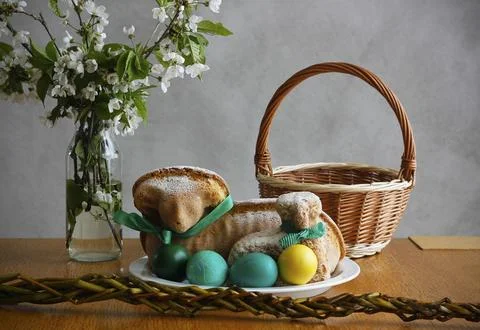 Czech Easter still life on grey background Stock Photos