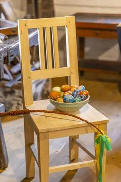 Czech Easter traditions with painted eggs and pomlazka whip Stock Photos