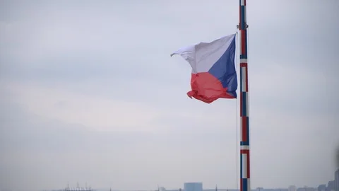 Czech Flag, Czech Republic on cloudy day Stock Footage 121497512