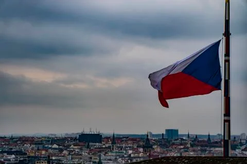 Czech Flag, Czech Republic on cloudy day 写真素材