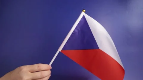 Czech flag in hand on a blue background,independence national day of Czech,.. Stock Footage 254235700