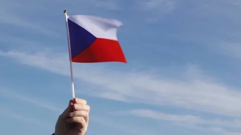 Czech flag in hand flutters in the wind against the sky, independence natio.. Stock Footage 225051935