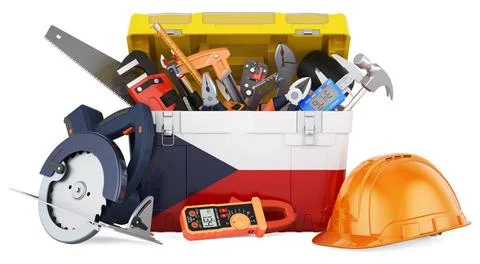 Czech flag painted on the toolbox. Service, repair and construction in Cze... Stock Photos