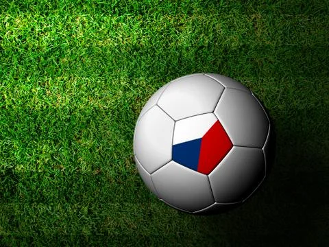 Czech flag pattern 3d rendering of a soccer ball in green grass Stock Illustration