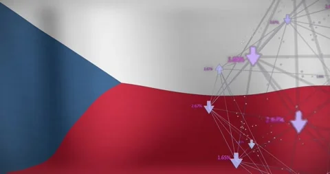 Czech flag rippling, red wave starting and mesh revealing nodes, arrows Stock Footage 329575375
