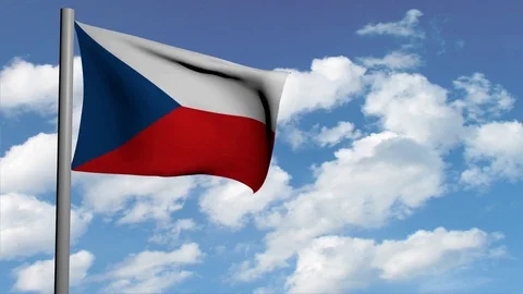 Czech flag on sky background with white clouds, computer 3d animation, render Stock Footage 108534156