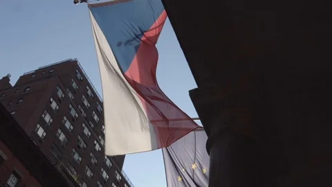 Czech Flag Waving at Czech Consulate Stock Footage 92720320