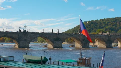 Czech flag waving on river in Prague 스톡 동영상 334815269