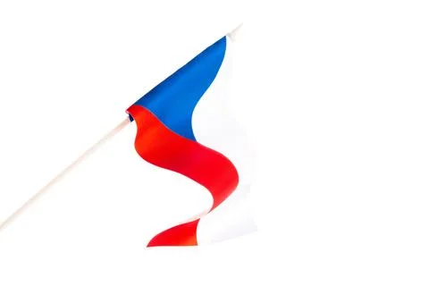 The Czech flag on a white background is developing and flying in the wind. Czech Foto stock
