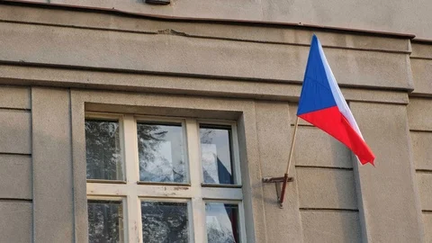 Czech flag on a window Stock Footage 98259004