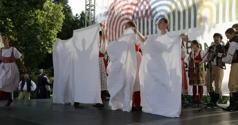 Czech folk dance group performing in Plovdiv, Bulgaria Stock Footage 93848888