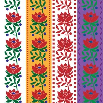 Czech Folk seamless pattern fabric jacquard ribbon trims. Vector illustrations Stock Illustration