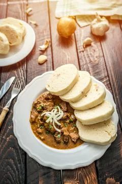 Czech goulash with dumplings Stock Photos