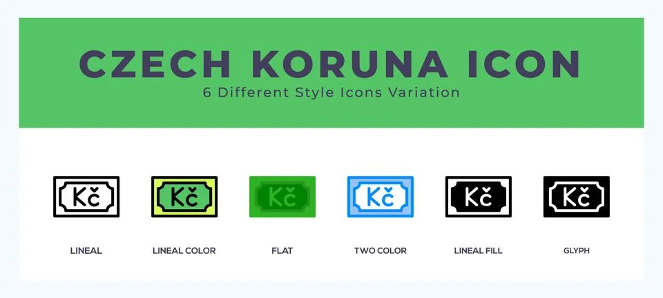 Czech koruna icon set with different styles. Design elements for logo. Vect.. Stock Illustration
