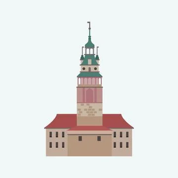 Czech Krumlov Castle, Tower. Stock Illustration