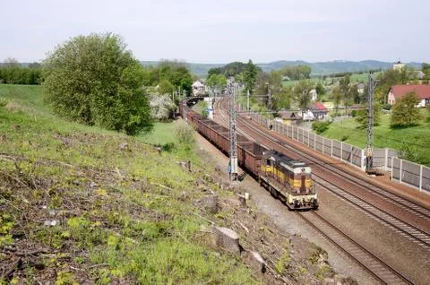 Czech local cargo train Stock Photos