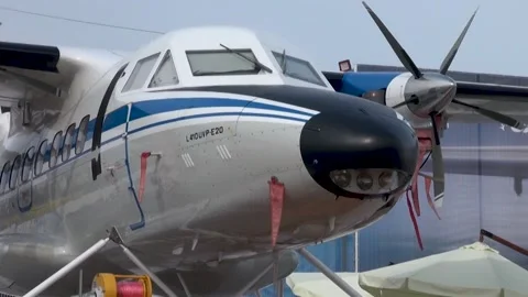 Czech multi-purpose twin-engine aircraft L 410 "Turbolet" on float landing gear. Stock Footage 148624640