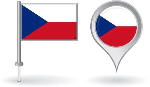 Czech pin icon and map pointer flag. Vector Stock Illustration