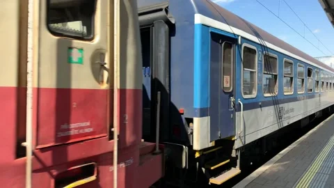 Czech railways (Ceske Drahy) train arrives at Ceske Budejovice train station Stock Footage 205129087