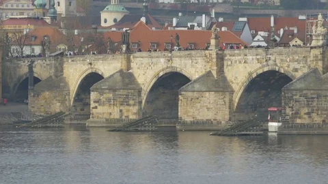 Czech Repubic Medieval Charles Bridge Stock Footage 82779779