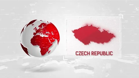 Czech Republic 4K Tech Map Beside Globe On White Background. Stock Footage 340465717