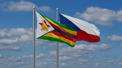 Czech Republic and Zimbabwe two flags Stock Footage 285723554