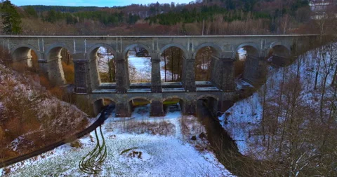 Czech Republic bridge viaduct. train, historical buildings, nature Stock Footage 241257448