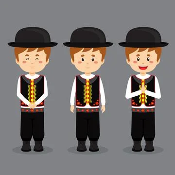 Czech Republic Character with Various Expression Stock Illustration