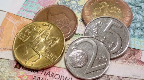 Czech republic crown coins and banknotes Video stock 59554856