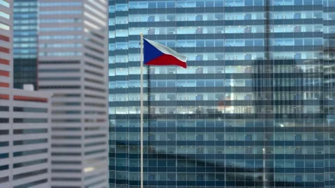 Czech Republic Flag 3D Render Animation Waving Against Glass Office Building Stock Footage 333077678