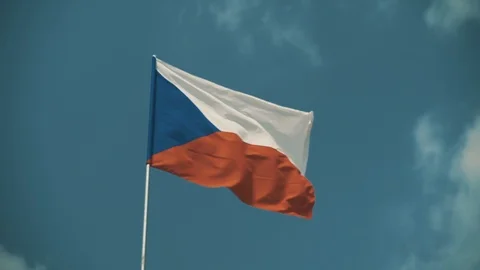 Czech Republic flag 50% slow motion, sky background Stock Footage 86090356