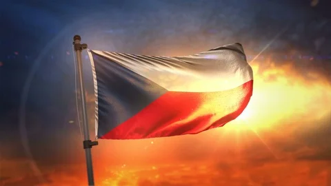 Czech Republic Flag Backlit At Beautiful Sunrise Loop Slow Motion 4K Stock Footage 76324477