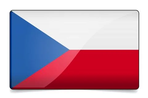 Czech republic flag button with reflection and shadow. isolated glossy flag. Stock Illustration
