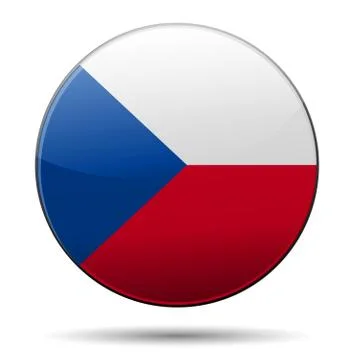Czech republic flag button with reflection and shadow. isolated glossy flag. Stock Illustration