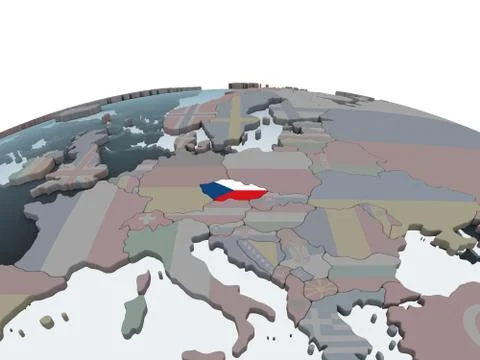 Czech republic with flag on globe Stock Illustration