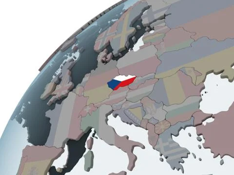 Czech republic with flag on globe Stock Illustration