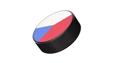 Czech Republic flag label ice hockey puck looping 3D animation with alpha Stock Footage 157294397