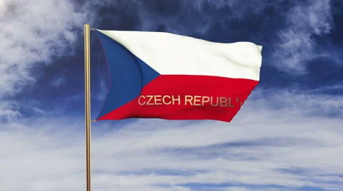 Czech Republic flag with title waving in the wind. Looping sun rises style 스톡 동영상 47889032