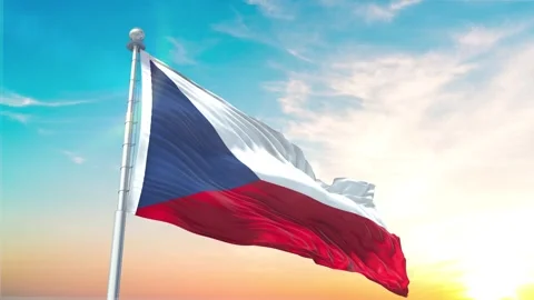 Czech Republic flag Waving Realistic With Sky Stock Footage 296476005