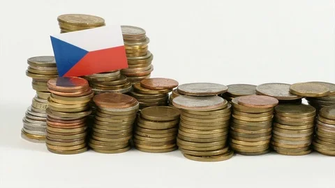 Czech Republic flag waving with stack of money coins Stock Footage 71856755